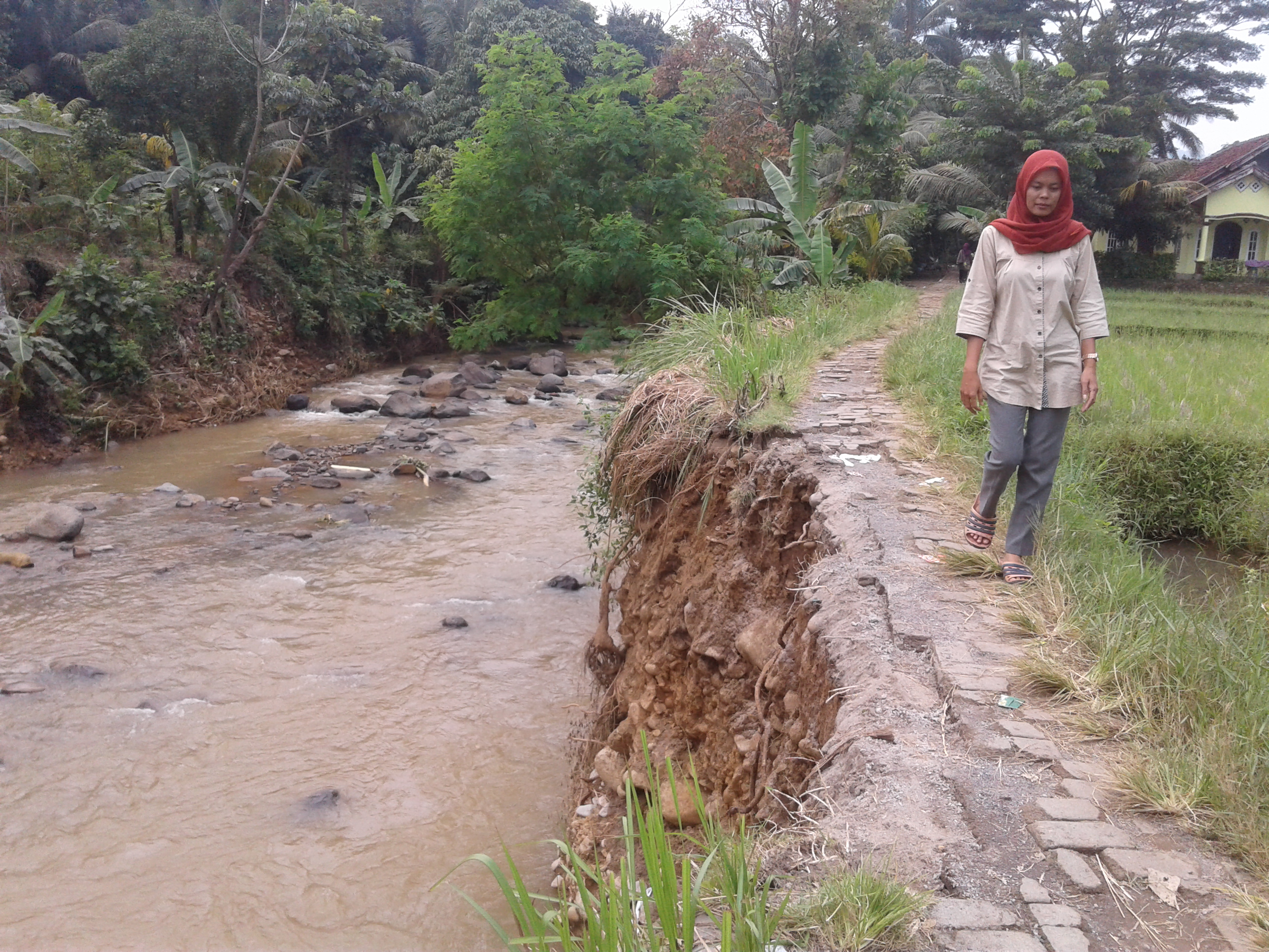 Dampak Banjir, Jalan Kampung Cibenda Carita Longsor
