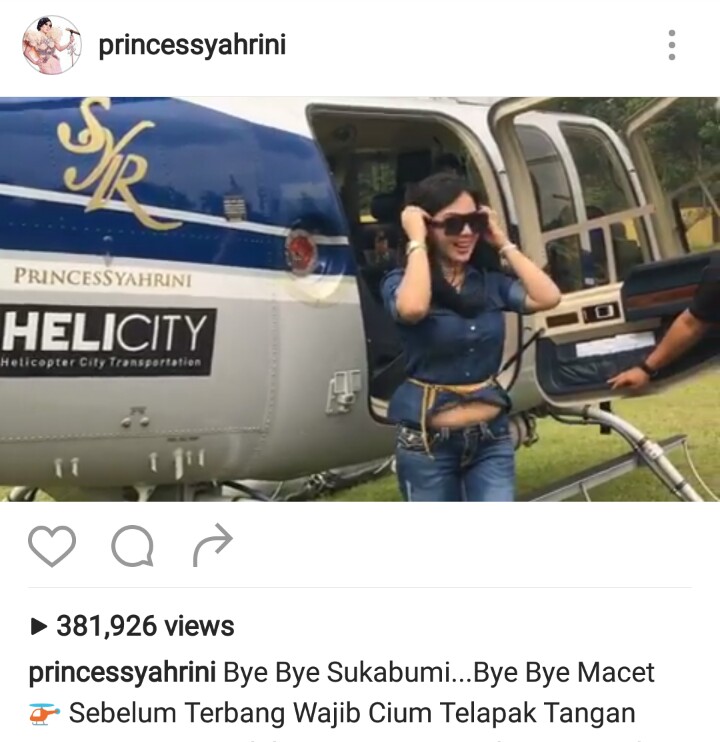 Syahrini Mudik ke Sukabumi Pakai Helikopter
