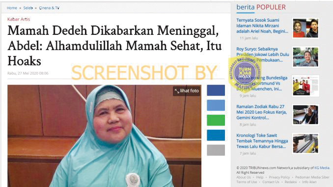 Cek Fakta: Apa Benar Mamah Dedeh Meninggal Dunia?