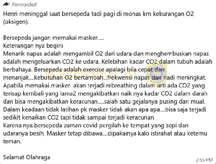 Cek Fakta: Pesepeda Meninggal Akibat Kehabisan Oksigen karena Memakai Masker