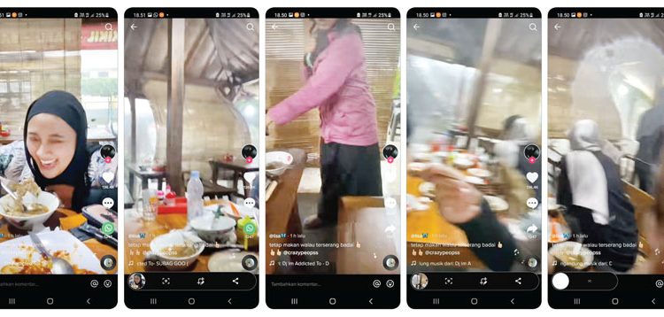 Diserang Angin Kencang, Cewek Ini Santai Saja Sambil Menikmati Bakso