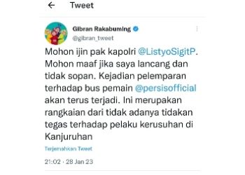 Breaking News! Bus Persis Solo Dilempari Batu di Stadion Indomilk Arena, Gibran Rakabuming Langsung Tweet Kapolri