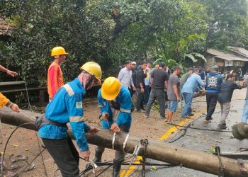 Tiang Listrik di Pandeglang Roboh Tutup Akses Jalan Raya