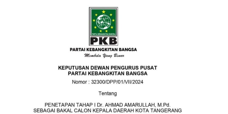 Maju Pilkada Kota Tangerang, Ahmad Amarullah Dapat Rekomendasi PKB