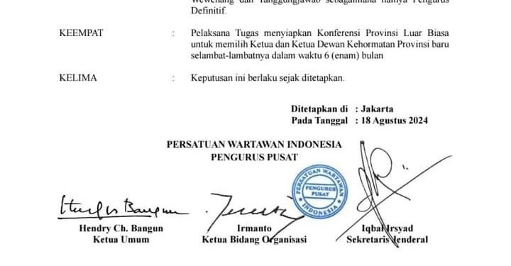 Pengurus PWI Banten Dibekukan, Hendry Tegaskan Tetap Ketua Umum PWI