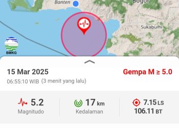 Gempa Bumi Magnitudo 5,2 Guncang Bayah Kabupaten Lebak
