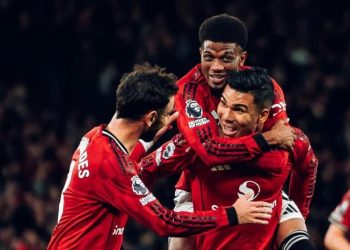 Pemain MU merayakan kemenangan atas Brighton & Hove Albion di Stadion Old Trafford. Foto: IG Manchester United