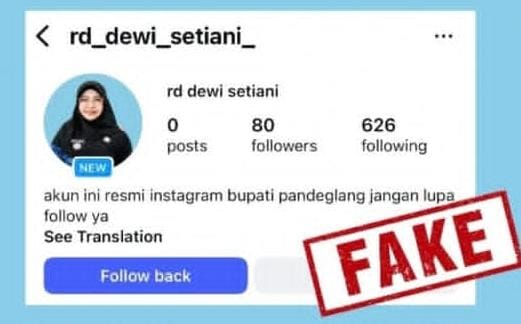 Waspada! Akun Instagram Palsu Catut Nama Bupati Pandeglang, Begini Kata Diskomsantik