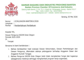 Beredar Surat Pembekuan Kadin Cilegon, Kadin Banten Tunjuk Tim Caretaker