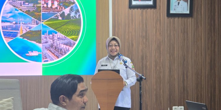Kepala DPMPTSP Banten Virgojanti saat menyampaikan capaian realisasi investasi triwulan I di kantor DPMPTSP Banten, Kota Serang, Rabu 6 Mei 2026 (Yusuf)