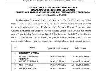 Daftar Nama Peserta Lolos Seleksi Direksi PT Agrobisnis Banten Mandiri 2026