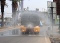 Water Cannon Polresta Tangerang Bersihkan Abu Vulkanik Gunung Anak Krakatau 